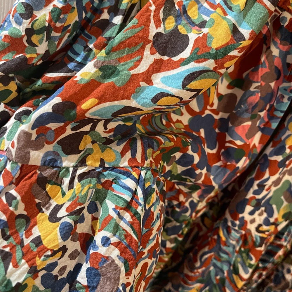 Chic Soul Multicolor Leaf Print Sleeveless Ruffled Waist Dress - Picture 3 of 4
